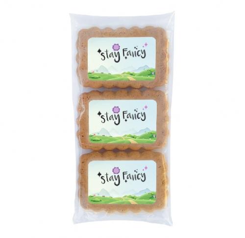 Trio Of Gingerbread Cookies With Edible Label, Supplied In A Clear Flow Pack.